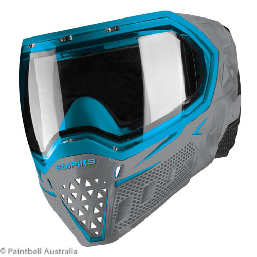 Empire EVS Grey Cyan goggle clear lens 3 quarter view