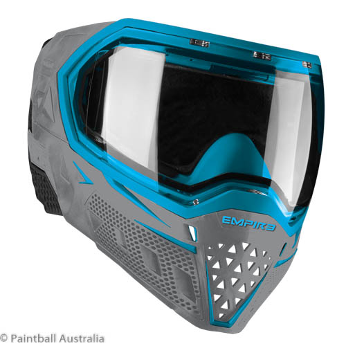 Empire EVS Grey Cyan goggle clear lens 3 quarter view b