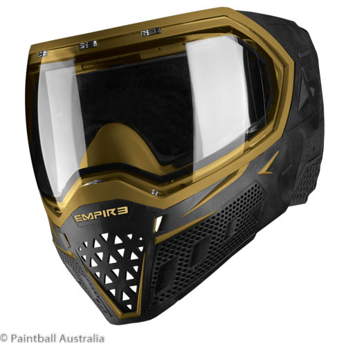 Empire EVS Black Gold goggle clear lens 3 quarter view 2