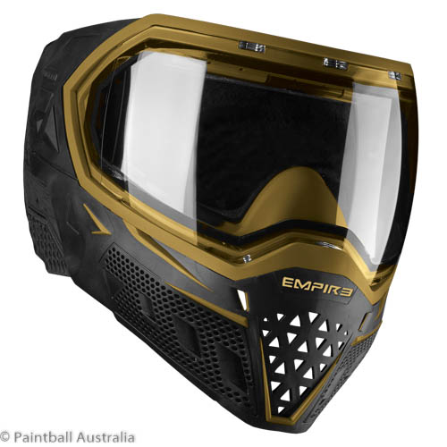 Empire EVS Black Gold goggle clear lens 3 quarter view