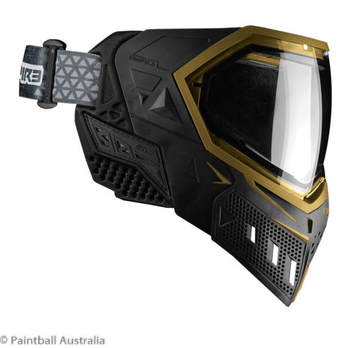 Empire EVS Black Gold goggle clear lens profile view