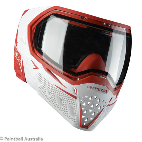 Empire EVS White Red goggle clear lens 3 quarter view b